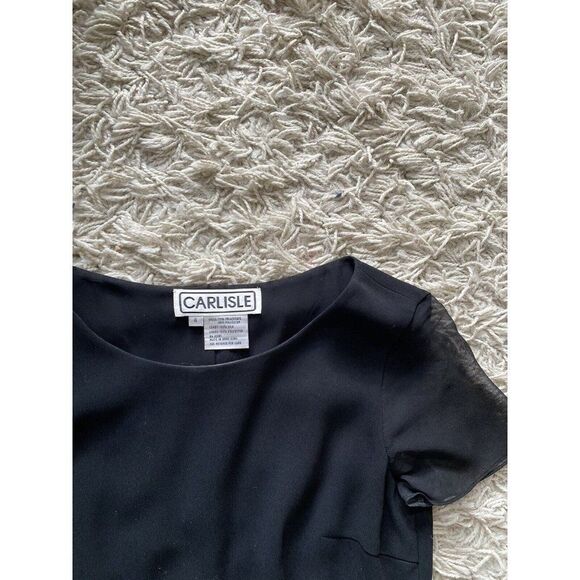 Carlisle Blouse Top Size 4 Silk Combination Black Sheer Short Sleeve Romantic - Picture 2 of 8